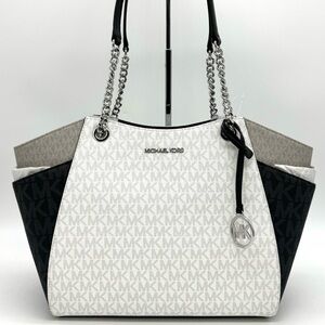Michael Kors Large Jet Set Travel Chain Shoulder Bag Optic White Multi